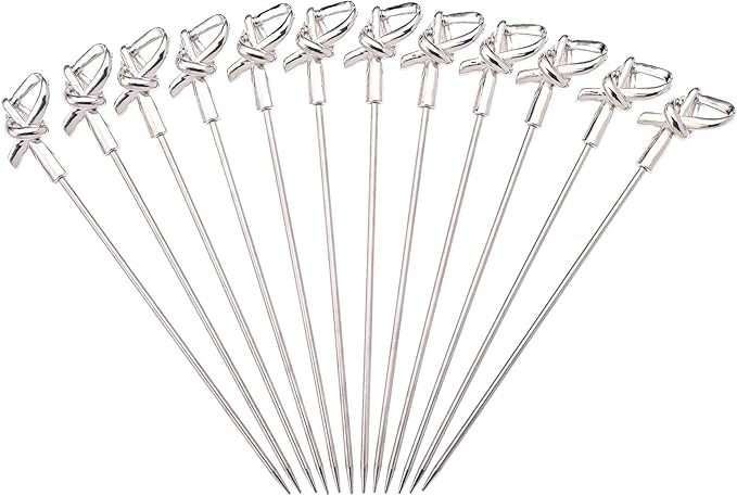 Barfly Cocktail Picks, Bamboo Knot, Stainless Steel, 4.5", Set of 12