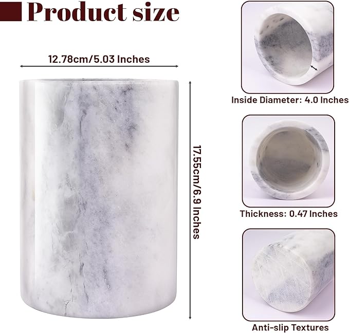 Marble Wine Bottle Chiller Bucket, Marble Wine and Champagne Cooler Chiller, Keep Wine and Beverages Cold, Ideal Gift for Wine Lovers, Holds Any 750ml Bottle