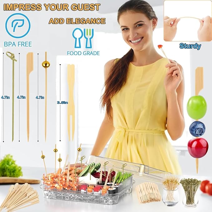 400 Cocktail Picks Bamboo Skewers for Appetizers,Fancy Toothpicks for Appetizers 4.7"Eco-Friendly Cocktail Toothpicks for Food Sticks Party Drinks,Food Picks for Charcuterie Boards Accessories