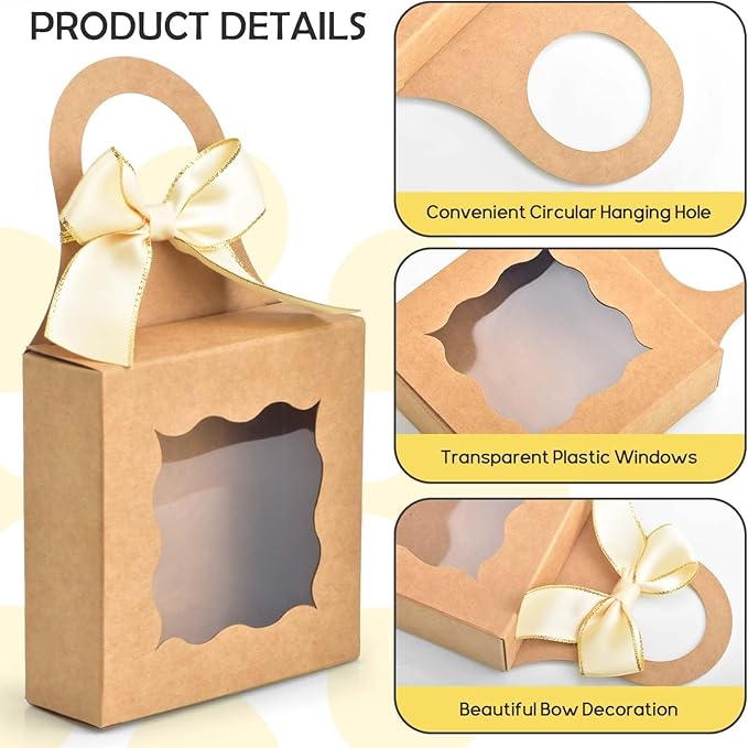 Sankoly 10 Pieces Wine Bottle Box with Window Paper Wine Gift Box with Bow Tie Mini Gift Boxes Bottle Hanger Favor Box for for Holding Candy Chocolate Cookies Mini Gift (Brown)
