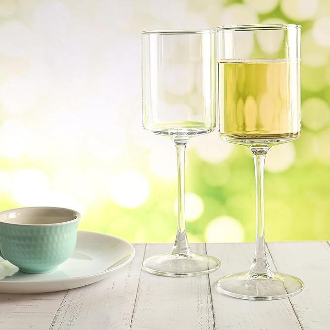 Square Wine Glasses Set of 12,10oz Large Champagne Flute, Square Unique White & Red Wine Goblets, Dishwasher-safe Clear (12)