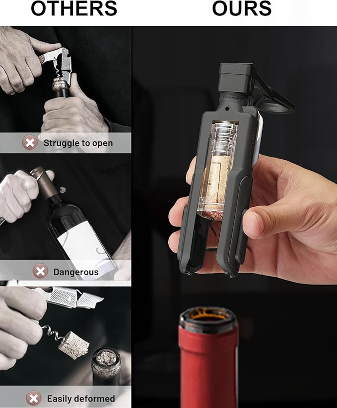 Wine Bottle Opener, Easy to Use Corkscrew Wine Opener with Foil Cutter, 6 inches - Small Travel Corkscrew for Wine Lovers, Kitchen Essentials, Black