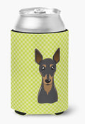Caroline's Treasures BB1302CC Checkerboard Lime Green Min Pin Can or Bottle Hugger Cooler Washable Drink Sleeve Collapsible Beverage Insulated Holder, Can Hugger, Multicolor