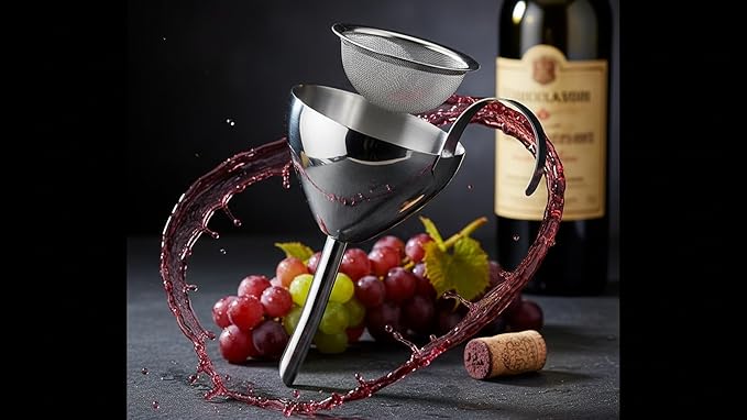 Cilio Stainless Steel Wine Decanting Funnel with Fine Mesh Filter – Silver Modern Wine Aerator Funnel for Sediment Removal & Smooth Pouring