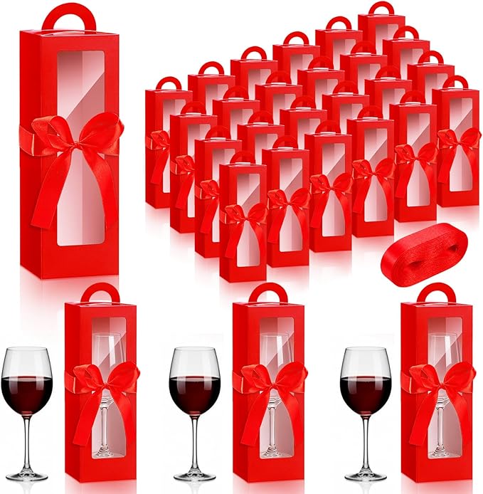 Ctosree 24 Pcs Tumbler Gift Box with Handle for 12oz 16oz 20oz 30oz Clear Wine Glass Gift Box Sublimation Tumblers Heat Press Blanks Bottle for Christmas Wrapping Packaging (Red)