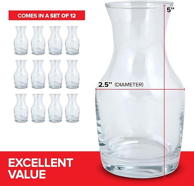 Set of 12 Mini Glass Wine Carafe, 6 oz Each, Perfect for Tasting, Champagne, Juice, or Individual Pours - Single Portion Decanter