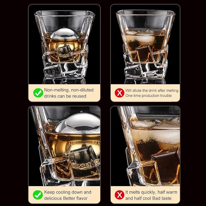 3 Pcs Large Round Whiskey Stones Spherical Reusable Stainless Steel Ice Cubes Golf Ball Whiskey Stones Balls Metal Ice Balls Gift Set for Red Wine Scotch Whiskey Bar Beer(40mm Round shape)