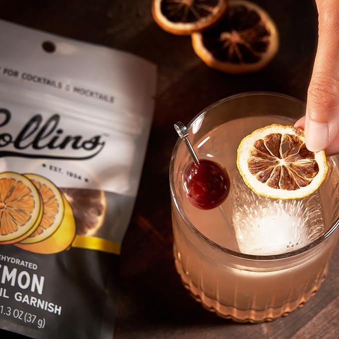Collins Dehydrated Lemon Cocktail Garnish Slices, 1.3 oz, Perfect for Whiskey Sours, Martinis, Mocktails & Desserts – Premium Drink & Food Garnish – 1.3 oz