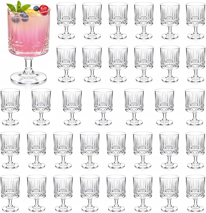 FillTouch 48 Pcs Mini Wine Glasses Bulk, 7.5 oz Small Acrylic Goblets Set, Unbreakable Clear Wine Cups Bulk Cocktail Glasses for Mother's Day Wedding Birthday Guest Graduation Party Supllies (Rhombus)