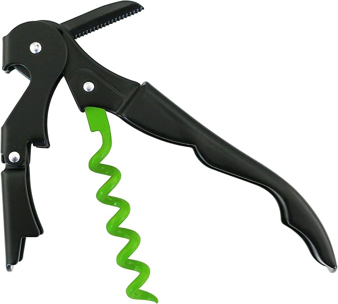 Oenophilia Duo-Lever Professional Waiters Corkscrew - Elixir Black with Lime Spiral Worm