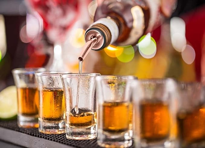 WAFJAMF 12 Pcs Liquor Pour Spouts Set, Stainless Steel Liquor Bottle Pourers with Rubber Dust Caps, for Pours Liquid, Olive Oil, Wine, Vinegar (Rose Gold-12 Pack)