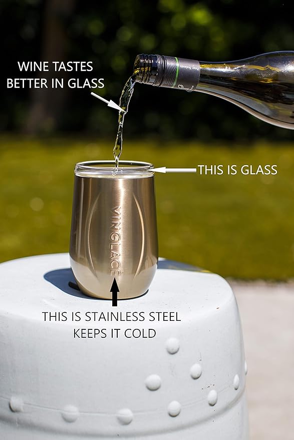 Vinglacé Wine Bottle Chiller Gift Set- Portable Stainless Steel Wine Cooler with 2 Stemless Wine Glasses, Copper