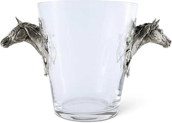 Vagabond House Handblown Glass Ice/Wine/Bucket with Solid Handcraft Pewter Horse Head Equestrian Handles 11 inch Tall