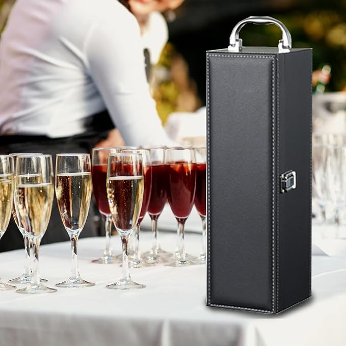 Bottle Wine Carrier,Leather Wine Gift Boxes ,for Wedding, Anniversary,Travel, Restaurant, Party, Gifts for Wine Lovers , Storage Box for Home Bar Wine Collection With 4pcs Wine Accessories Set（black）