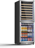 Tylza 24'' Wine and Beverage Refrigerator, Dual Zone Wine Fridge with 190 Cans and 90 Bottles, Upgraded Compressor, Low-E Tempered Glass, Safety Lock, 2 In 1 Beverage Fridge for Home or Commercial