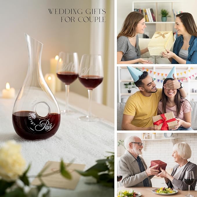 AW BRIDAL Wedding Gifts for Couples 2026, Mr and Mrs Wine Glasses and Decanter Set with Wood Box, Engagement Gift for Newly Engaged Couple, Bride and Groom Gift for Bridal Shower, Anniversary