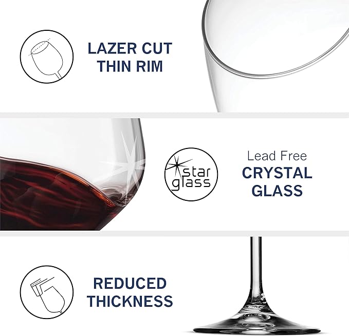 Bormioli Rocco Restaurant Red Wine Glasses, Set of 8 – 18 oz Stemmed Drinking Glasses for Red Wine & Dining Table Use – Elegant Clear Italian Glassware for Entertaining, Dishwasher Safe