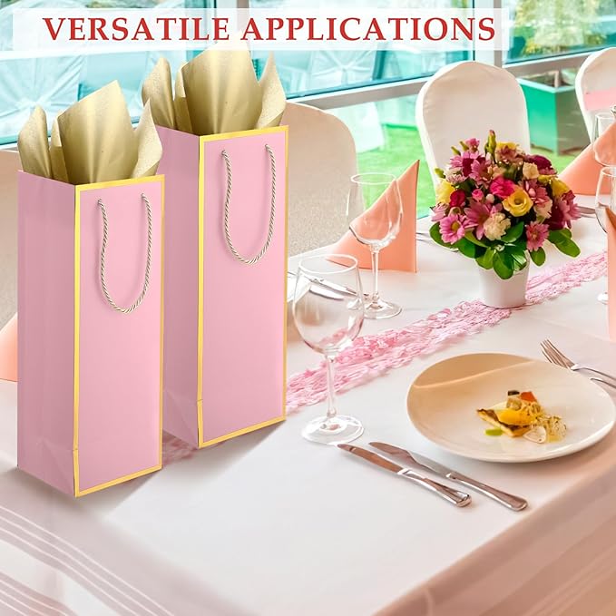 TaoBary 30 Pcs Wine Gift Bags and Gold Wrapping Paper Set Wine Bags for Bottle Bulk 4 x 5 x 13 Inch Champagne Gift Paper Sack with Handles for Valentines Galentines Day Wedding Party Anniversary