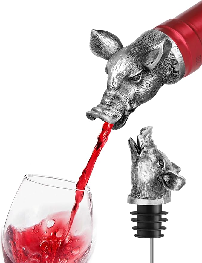 Animal Wine Pourer Spout, Drip Free Bottle Pourer & Stopper for Wine and Liquor Bottles, Funny Gift for Men, Dad, Hostess and Housewarming, Bar Cart Accessory for Holiday Party Decor, Multiple Animal