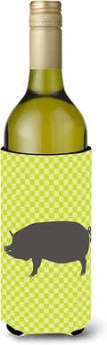 Caroline's Treasures BB7759LITERK Berkshire Pig Green Wine Bottle Hugger Bottle Cooler Sleeve Hugger Machine Washable Collapsible Insulator Beverage Insulated Holder