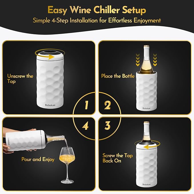 Keep Wine Cold for 6+ Hours Wine Chiller – Double Walled Stainless Steel Wine Bottle Chiller | Vacuum Insulated Wine Chillers for Bottles | Fits Most 750ml Wine & Champagne Bottles