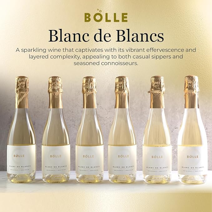 BOLLE Blanc de Blancs - Non Alcoholic Wine - Alcohol Free Sparkling White Wine with Citrus and Green Apple, Award Winning Champagne Alternative, Champagne Style - 375ml