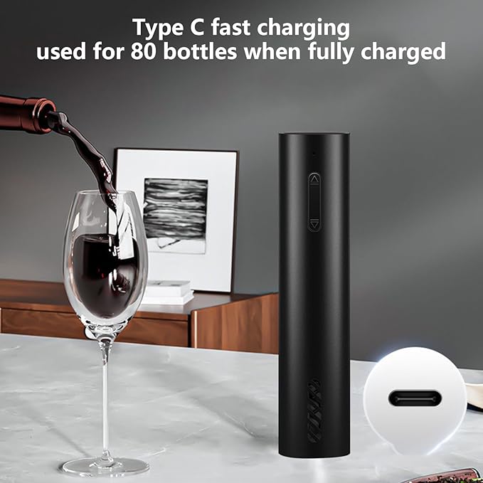 Cordless Electric Corkscrew – Rechargeable Champagne Opener Wine Tool | Sleek Auto Cork Remover for Bottles, Effortless Wine Opening Gadget for Entertaining, Dinner, Restaurants, Modern Home Bar