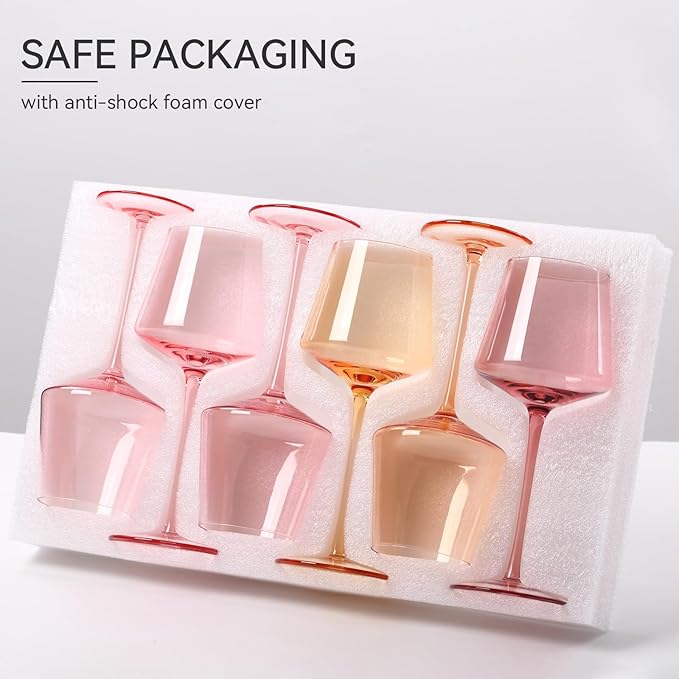 Pink wine glasses set-Pink Colored Wine Glasses Set of 6 -light peach wine glasses Gifts for Women Hand-Blown colored Glasses-Bachelorette, Party, Celebration, Birthday