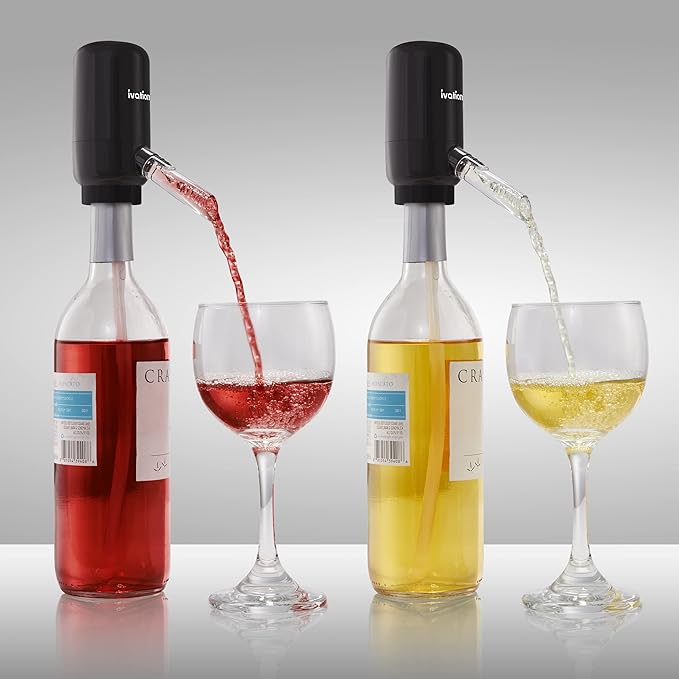Ivation Wine Aerator & Dispenser with Flexible Tube | Electric Battery-Operated Universal Wine Bottle Spout with Automatic Button Dispenser, Aeration Control, Integrated LED Light & Removable Rod