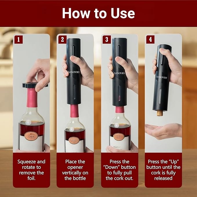 6-in-1 Electric Wine Opener Set - Rechargeable Automatic Corkscrew with Vacuum Sealer, Wine Aerator, Foil Cutter & Charging Base,Valentine's Day Gifts, Wine Lovers(Black)