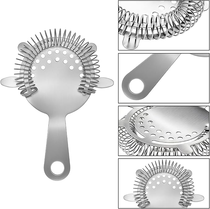 Kirecoo 2PCS Stainless Steel Cocktail Strainer, Bar Drink Strainer with High-Density Spring, Bar Tools Cocktail Shaker Accessories for Smooth Drink Pouring, Fits Boston Shakers and Mixing Glasses