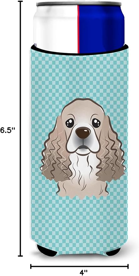Checkerboard Blue Cocker Spaniel Ultra Beverage Insulators for slim cans BB1154MUK