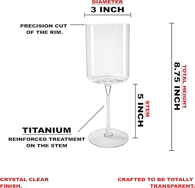 LEMONSODA Luxury Wine Glasses - Elegant Crystal Straight Edge Design - Enjoy Red or White Wine + Cocktails - 450ml (15oz) Lead-Free - Beautiful Housewarming Gift - Elegant Gift for Women (Set of 4)