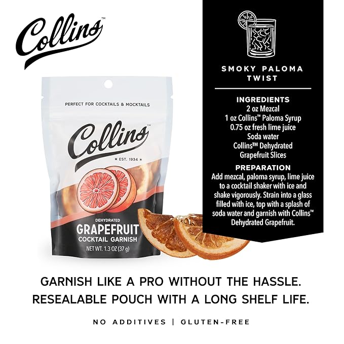 Collins Dehydrated Grapefruit Cocktail Garnish Slices, 1.3 oz – Ideal for Palomas, Gin & Tonics, Mocktails & Culinary Creations – Premium Drink & Food Garnish – 1.3 oz