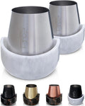 Gusto Nostro White Marble Wine Chiller for Glass and Stainless Steel Tumbler Set of 2 - Freezable Wine Glass Chiller Holder - Cool Set of Chillers and Stemless Metal Wine Tumblers for HomeBar (Silver)