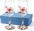 Simcat Handmade Painted Enamel Flower Glass Wine Glasses Transparent Refined Goblet, Stem For Cabernet, Gifts (pink double gift box1)