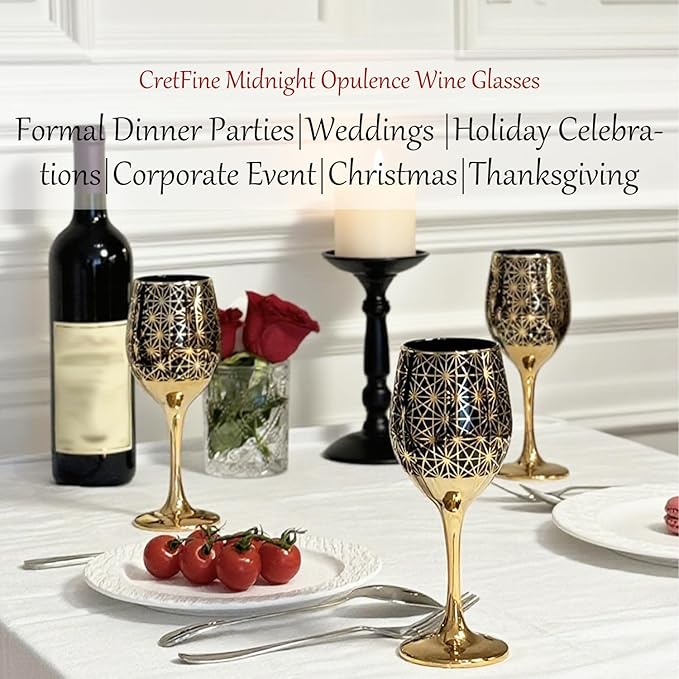 Gold Rim Wine Glasses - 12oz Black and Gold Long Stem Set for Fall, Thanksgiving, Christmas, Housewarming or Birthday Gift (Black, Set of 2)