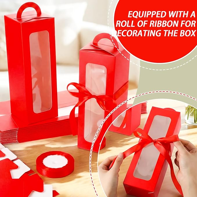 Ctosree 24 Pcs Tumbler Gift Box with Handle for 12oz 16oz 20oz 30oz Clear Wine Glass Gift Box Sublimation Tumblers Heat Press Blanks Bottle for Christmas Wrapping Packaging (Red)