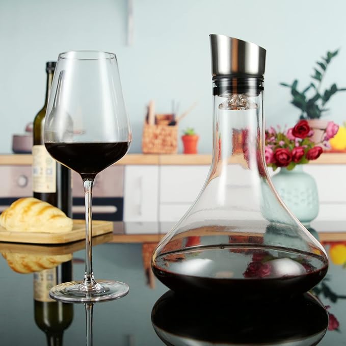 LEMONSODA Glass Wine Decanter Complete With Aerator Pourer, Filter, and Cleaning Kit - Crystal Clear Glassware, Lead-free, Great Gift For Wine lovers - 1500 mL