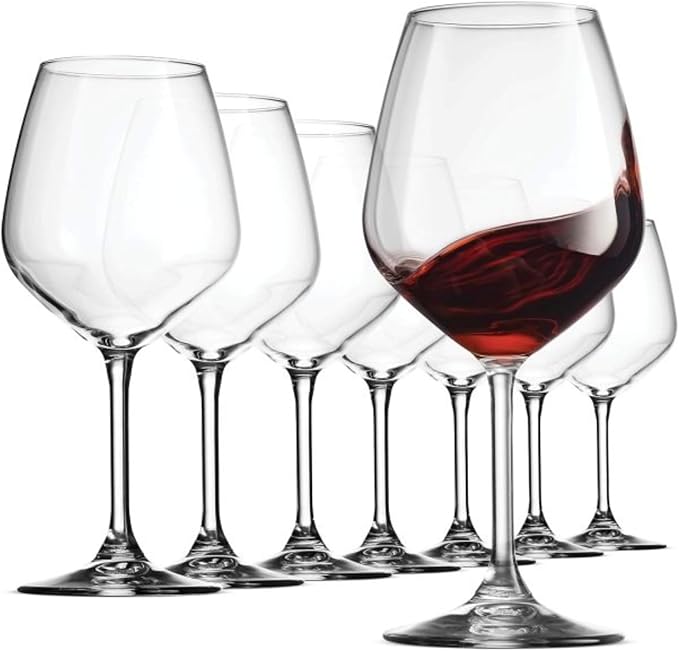 Bormioli Rocco Restaurant Red Wine Glasses, Set of 8 – 18 oz Stemmed Drinking Glasses for Red Wine & Dining Table Use – Elegant Clear Italian Glassware for Entertaining, Dishwasher Safe
