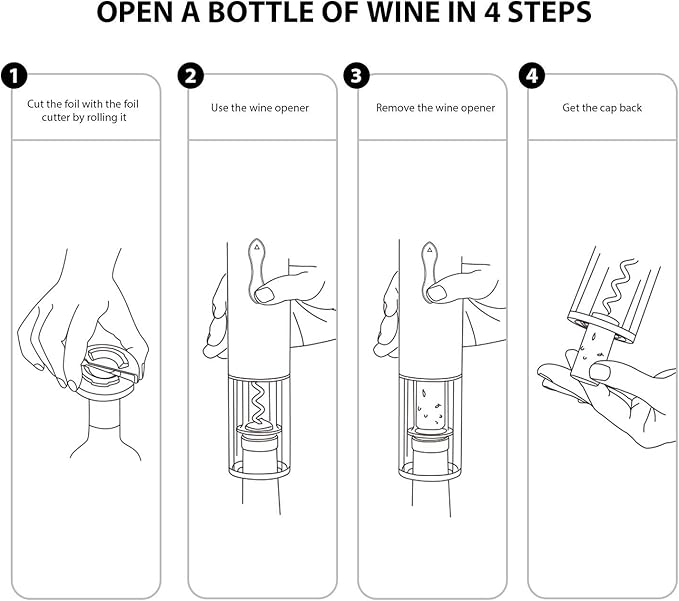 Electric Wine Opener, Stainless Steel Rechargeable Cordless Electric Corkscrew Wine Bottle Opener, Wine Accessories Holiday Gift Set Holiday Kit 7717-W102-013
