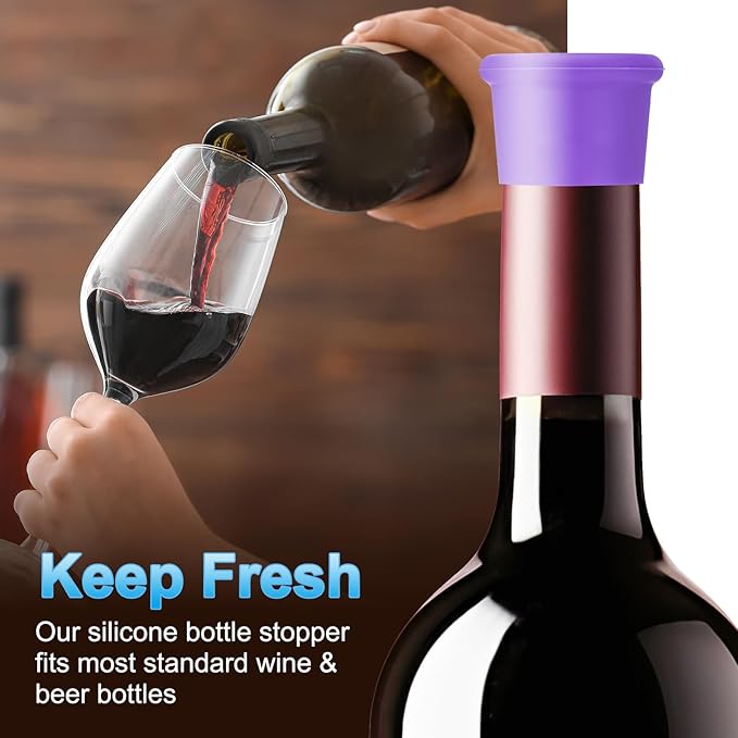 PATIKIL Silicone Wine Stoppers, 6 Pcs Reusable Bottle Cover Wine Corks Bottle Caps Wine Saver Seal Keep Fresh for Beer Beverage Drink, Purple