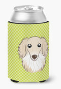 Caroline's Treasures BB1274CC Checkerboard Lime Green Longhair Creme Dachshund Can or Bottle Hugger Cooler Washable Drink Sleeve Collapsible Beverage Insulated Holder, Can Hugger, Multicolor