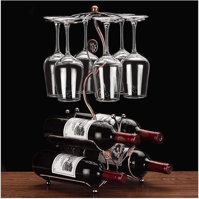 Wine Rack and Wine Glass Holder-Hold 4 Wine Bottles and 6 Glasses-Perfect for Home Kitchen Decor & Kitchen Storage Rack