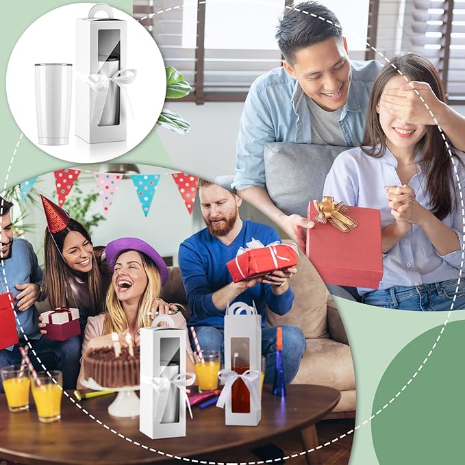 Ctosree 24 Pcs Tumbler Gift Box with Handle for 12oz 16oz 20oz 30oz Clear Wine Glass Gift Box Sublimation Tumblers Heat Press Blanks Bottle for Christmas Wrapping Packaging(White)