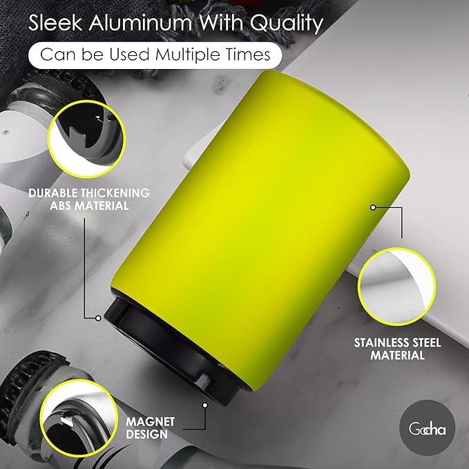 GOCHA | Magnetic Beer Bottle Opener with Automatic Cap Catcher – Stainless Steel Push-Down Gadget, One-Hand Bar Tool for Beer & Soda Bottles (Yellow)