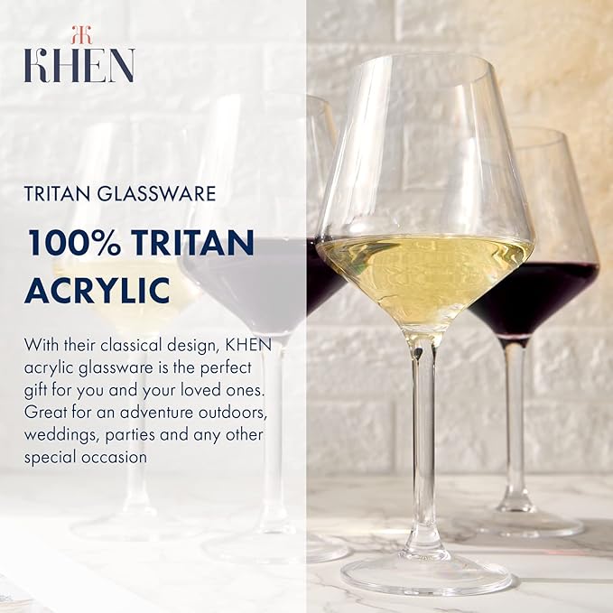 Unbreakable European Style Plastic Crystal, Stemmed Wine Glasses | Set of 8 | Acrylic Tritan Drinkware, Unbreakable Clear Color Shatterproof BPA-free, Reusable, Floating Pool & Indoor & Outdoor, 18oz