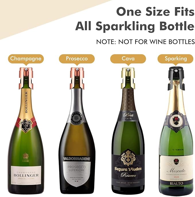HYZ Champagne Stoppers 3-Pack, Stainless Steel Sparkling Wine Bottle Stopper with Pure Silicone Air Tight Seal - Professional Wine Saver for Champagne，Prosecco and Cava Rose Gold/Silver/Black