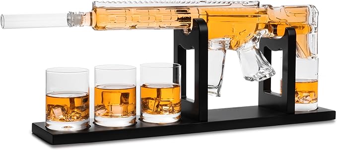 Gifts for Men Dad, Whiskey Decanter Set - AR Limited Edition, Silencer Stopper - 800 ml & 4, 12oz Whisky Glasses - Father Birthday Gift - Drinking Party, Liquor, Vodka Tik Tok Decanter