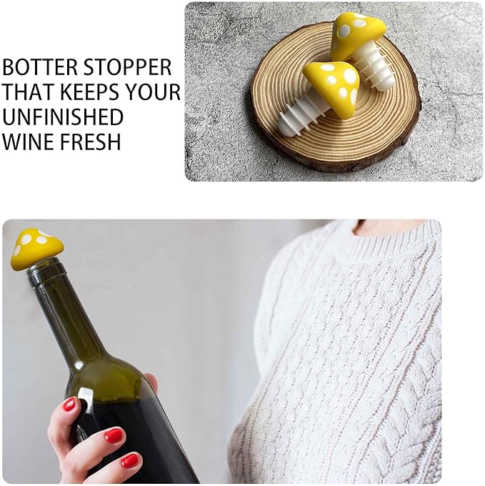 Yellow Mushroom Wine Stoppers Bottle Plug Wine Bottle Stoppers Accessories Kitchen Gadgets Kitchen Gift Set Creative Gifts Halloween Mushroom Decoration -2pcs Bottle Stoppers